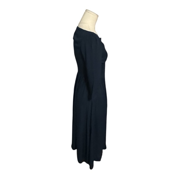 REFORMATION Adair Midi Dress Navy Blue Size 0 Button Up 3/4 Sleeves Work Party - Picture 5 of 10